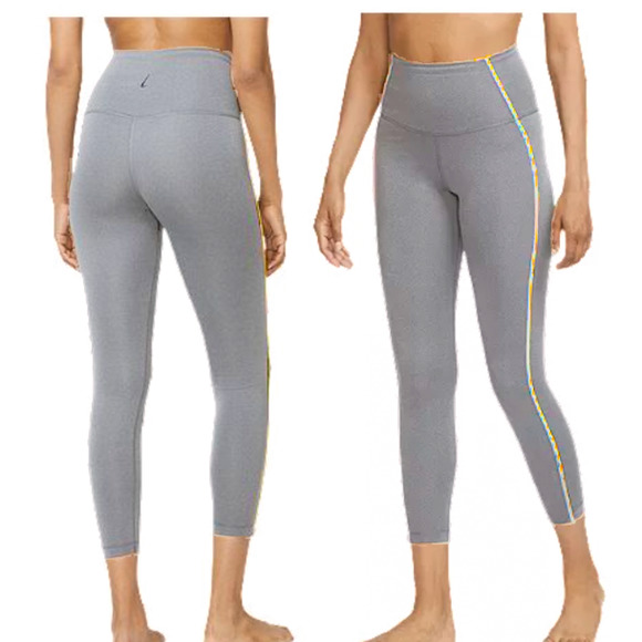 Nike Yoga Gray Rainbow High Waisted 7/8 Skinny Workout Silver Legging NEW S - Picture 12 of 13